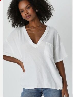 Free People Keep Me V-Neck Cotton T-Shirt in Optic White